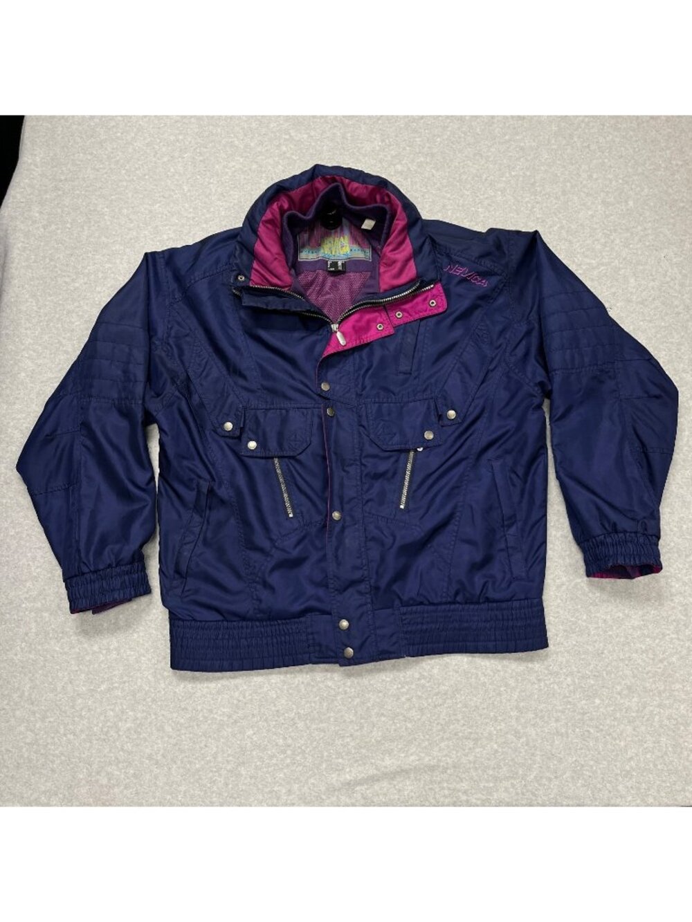Vintage Nevica Front Line Ski Jacket 42 M Navy Blue Fuchsia Pink Colorblock 90s